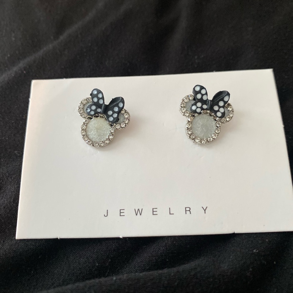 Black and Silver Minnie Mouse Bow Earrings